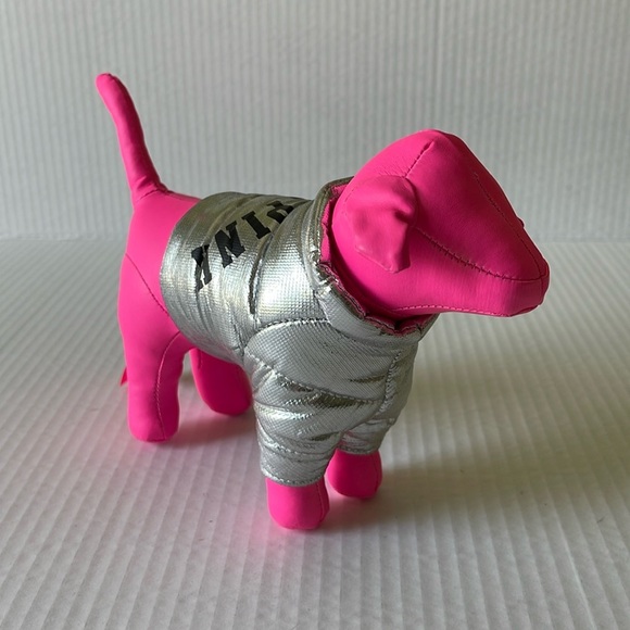 Victoria’s Secret Pink Neon Pink Dog With Silver Jacket Love Pink - Picture 1 of 4
